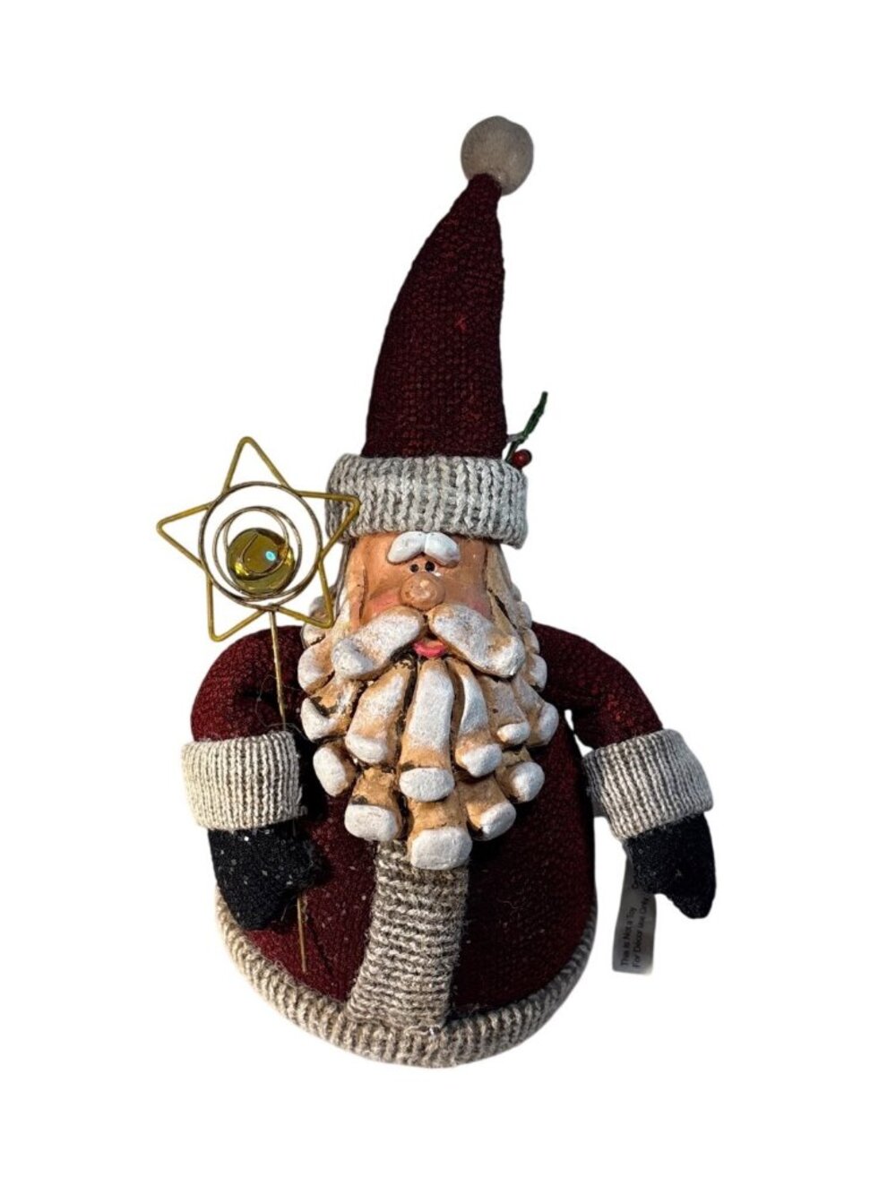Primitive Santa Claus Shelf Sitter Figure Knit Details Star Ornament 10.5" Tall